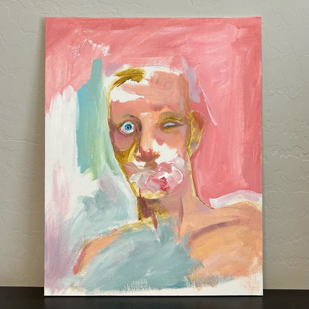 Abstract Portrait Canvas Art in Pink and Blue | Original Art | Acrylic on Panel
